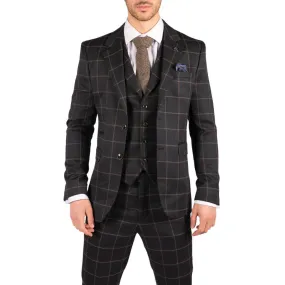 Mens Blue 3 Piece Suit Tan Check Classic Wedding Prom Peaky Tweed Vintage