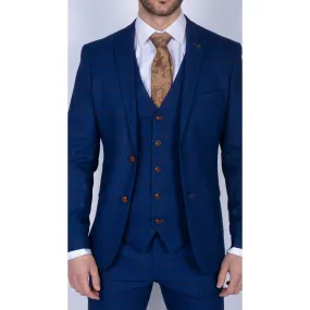 Mens Blue Brown Check 3 Piece Suit Tailored Fit Wedding Prom Races Prince Of Wales