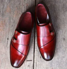 Men's Burgundy Leather Monk Shoe