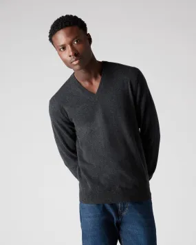 Men's Burlington V Neck Cashmere Jumper Dark Charcoal Grey