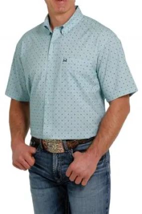 MEN'S CINCH DIAMOND PRINT SHORT SLEEVE ARENAFLEX BUTTON-DOWN LIGHT BLUE