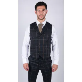 Mens Classic Waistcoat Prince Of Wales Check Navy Slim Fit Vintage Wedding