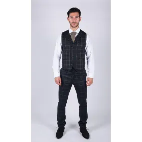 Mens Double Breasted Herringbone Tweed Blinders Vintage Check Waistcoat