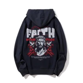 Mens Faith Over Fear Gothic Graphic Pullover Hoodies