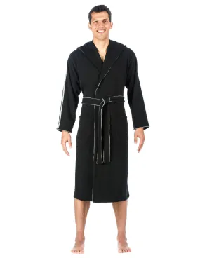 Men's Fleece Lined Hooded Robe - Black