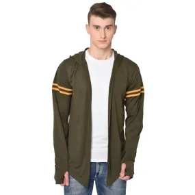 Men's Green Cotton Long Sleeves Self Pattern Hooded Cardigan