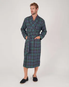 Men's Silk-Lined Wool Robe - Vintage Blackwatch