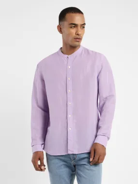 Men's Solid Band Neck Linen Shirt