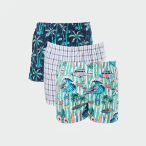 Men's Surfin' Palms Cotton Boxer Short 3 Pack - Green