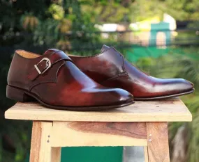 Men's Two Tone Brown Monk Leather Shoes