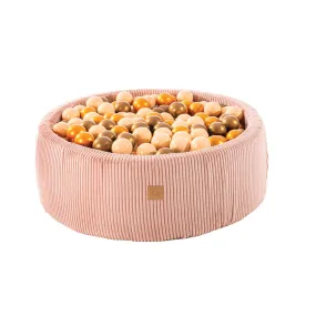 MeowBaby® Aesthetic Baby Foam Round Pink Ball Pit 90x30cm with 200 Beige/Gold/Platinum Gold Balls