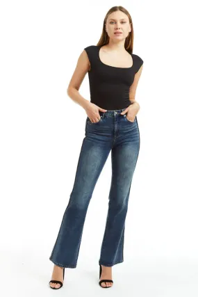 Mid Rise Bling Side Seam Piping Bootcut - Medium Indigo