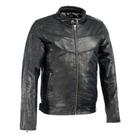 Milwaukee Leather SFM1835 Men's Black ‘Cafe Racer’ Leather Jacket with Snap Button Collar