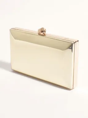 Mira Metallic Structured Clutch Gold