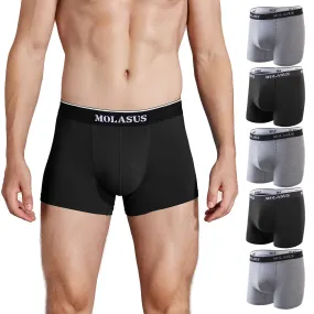 Molasus Mens Cotton Stretch Trunks Underwear No Fly Tagless Underpants Pack of 5 (3 Grey 2 Black)