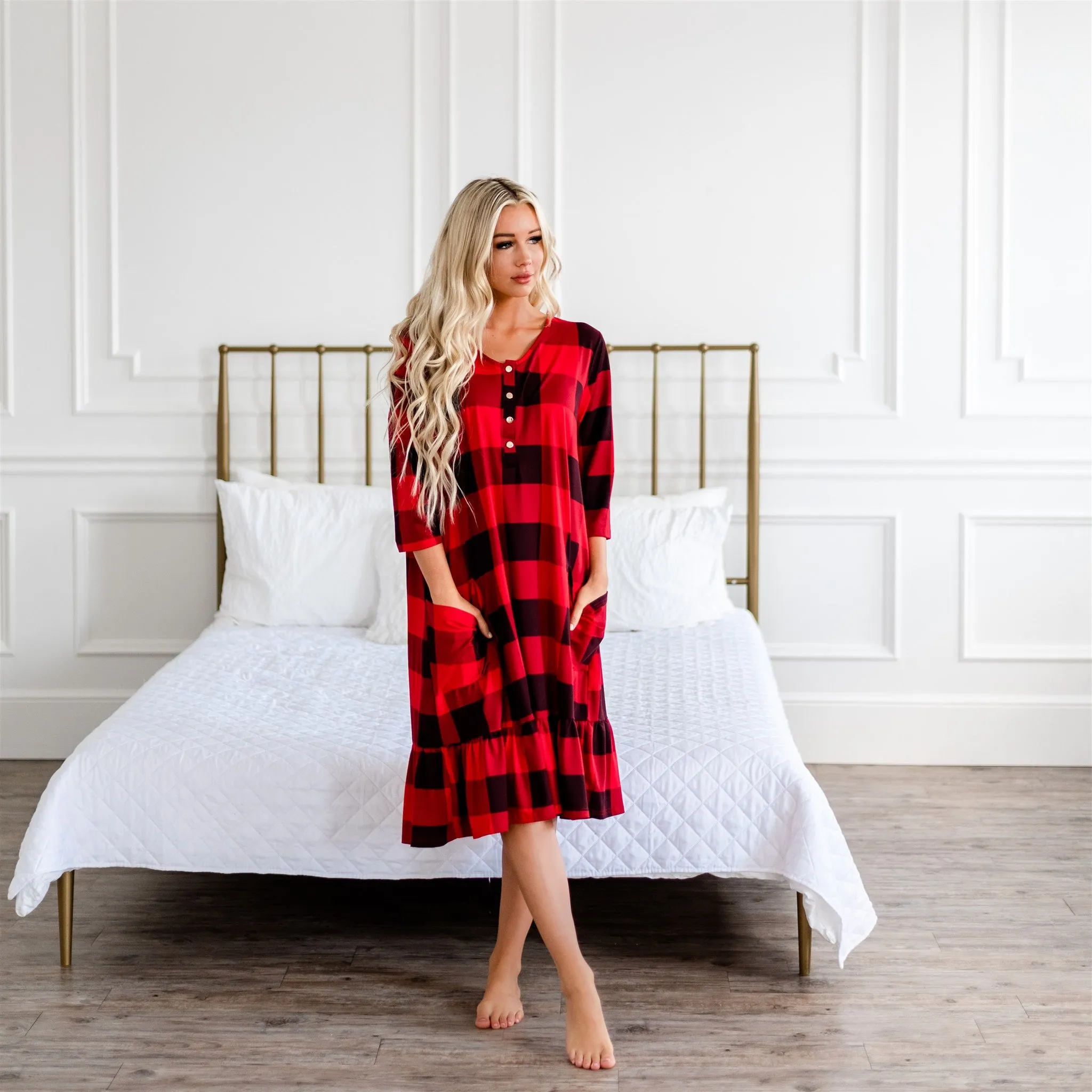 Mommy and Me Holiday House Dress: Women's Buffalo Plaid