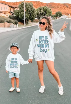 Mother & Son Sweatshirts -White Crewneck Letter Graphic, Oversized