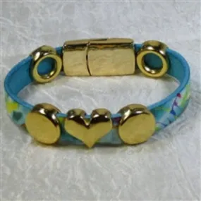 Multi-colored Blue Yellow Green Leather Bracelet for a Woman