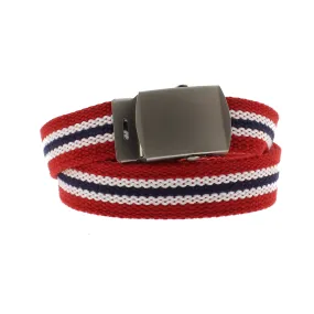 Multi Striped Canvas Webbing Belt with Shiny Silver Slider Buckle (Length - 120cm, Width - 3cm)