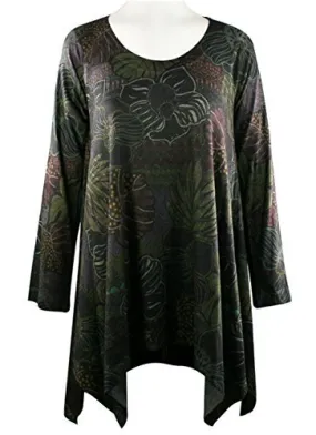 Nally & Millie Floral Leaves, Scoop Neck, Long Sleeve Printed Tunic Knit Top