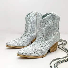 Nashville Sparkle Heeled Ankle Booties with Clear Crystals in Silver