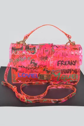 Neon Pink Graffiti PVC Handle Bag