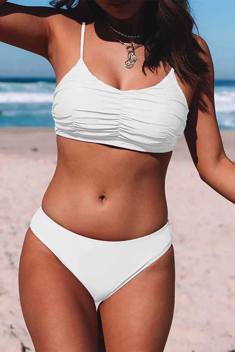 New Arrival Pure Color Separates Swimsuit Female Fashion Seaside with Chest Pad Wireless Cup Bikini Two-Piece Set