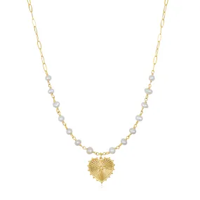 New! Beaded Heart Paperclip Necklace-Freshwater Pearl