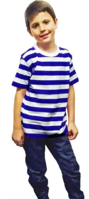 New Children’s Kids Boys Girls Blue White Striped T-shirt Casual Summer Top