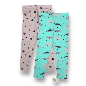 NEW! Girls Children's Place Size 4T Aqua & Purple 2-Pack Dinosaur Print Leggings