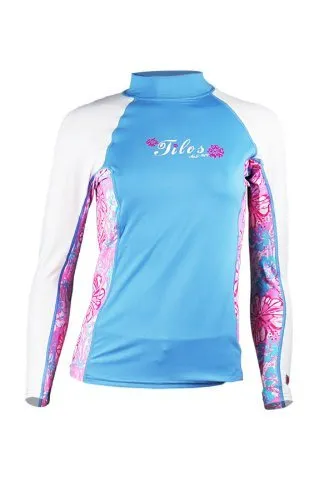 New Tilos Women's 6oz Anti-UV Long Sleeve Rash Guard (Small) for Scuba Diving, Snorkeling, Swimming & Surfing - Blue/White