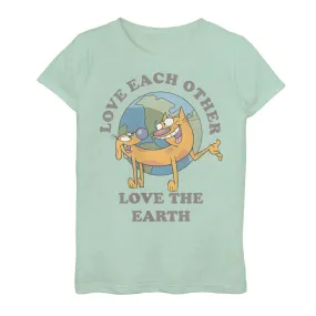 Nickelodeon Cat Dog T-Shirt for Girls 7-16 Years Old Nickelodeon Love Other Love The Earth