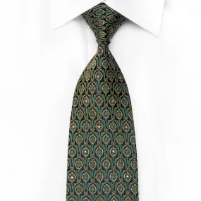 Nina Ricci Men's Crystal Silk Necktie Golden On Turquoise With Goldnen Sparkles