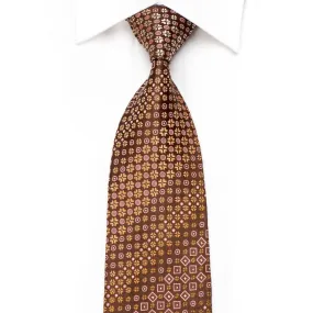 Nina Ricci Men's Silk Necktie Geometric On Brown With Gold Sparkles