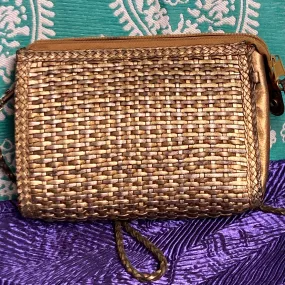 Nine West Metallic Bronze Woven Leather Clutch, Vintage