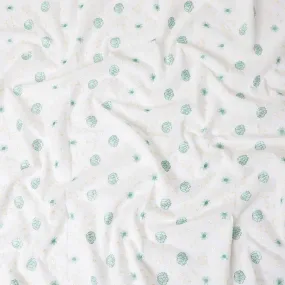 Off white cotton voile fabric with beige and sage green embroidery in floral design-D11938