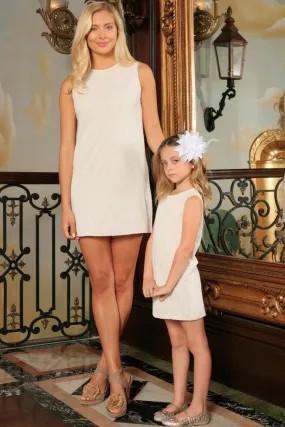 Off-White Stretchy Lace Sleeveless Shift Mommy and Me Party Dresses