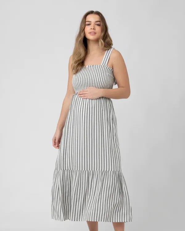 Ollie Smocked Maternity Dress - Black/White