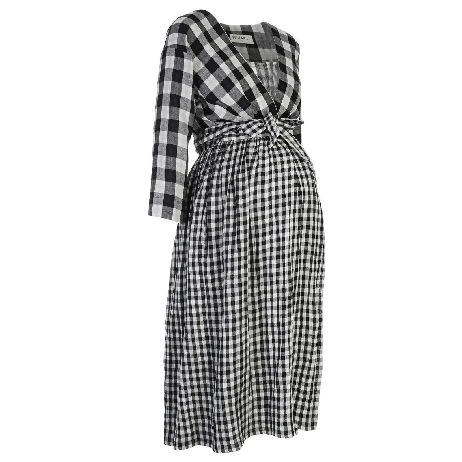 Outlet - Bump&Milk Teresita Organic Cotton Wrap Dress - Black checkered