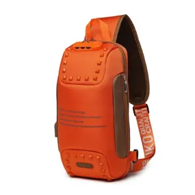 Ozuko 9283 Men Outdoor Anti-theft Chest Bag Rivet Messenger Bag with External USB Charging Port(Orange)