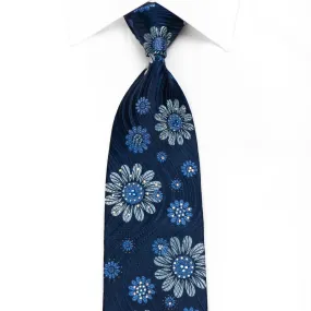 Paco Rabanne Men's Rhinestone Silk Necktie Floral On Blue With Silver Sparkles