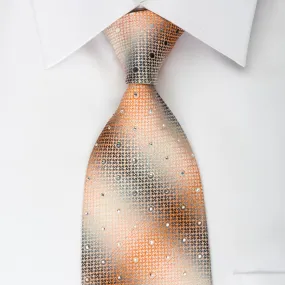 Paco Rabanne Silk Necktie Orange Silver Geometric With Rhinestones