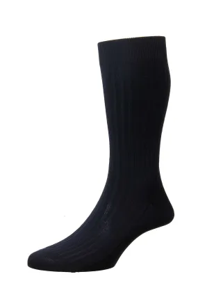 Pantherella Danvers - 5x3 Rib Fil d'Ecosse Mercerised Cotton Sock - Navy