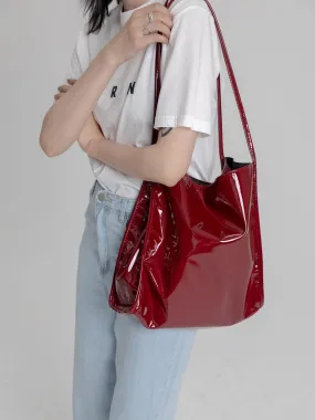 Patent Leather Tote Bag - Red