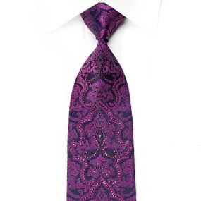 Perry Ellis Men's Crystal Silk Necktie Damask On Purple With Sparkles