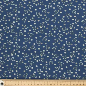 Petite Studio Blue Collection #04 Small Floral Vines on Dark Blue Cotton Prints