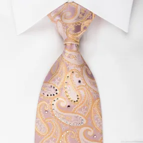 Pierre Cardin Silk Rhinestone Necktie Orange Paisley On Pink With Silver Sparkles