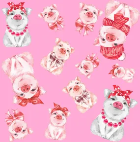 Pig Fabric, Little Pigs on Pink, Cotton or Fleece 1892