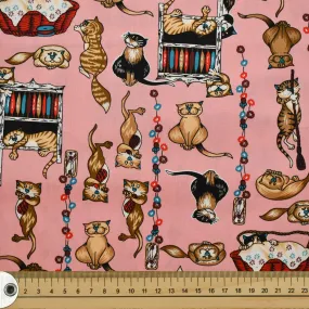 Pink Cats Cotton Print