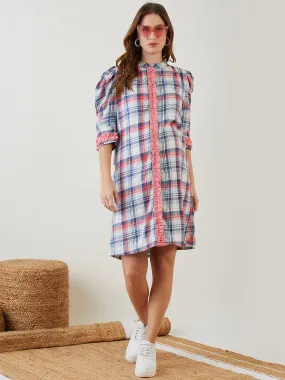 Pink Checked Ruffled Nursing Dress